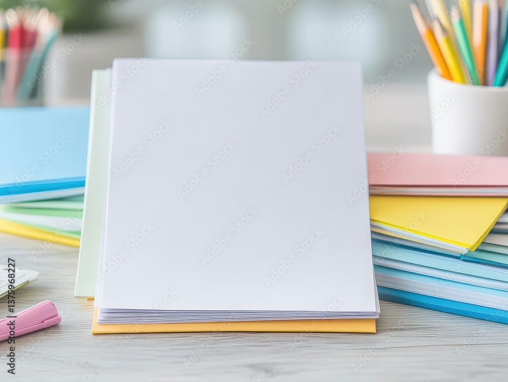 Aufkleber a vibrant stack of multicolored paper sheets displaying a rainbow of colors perfect for art and craf