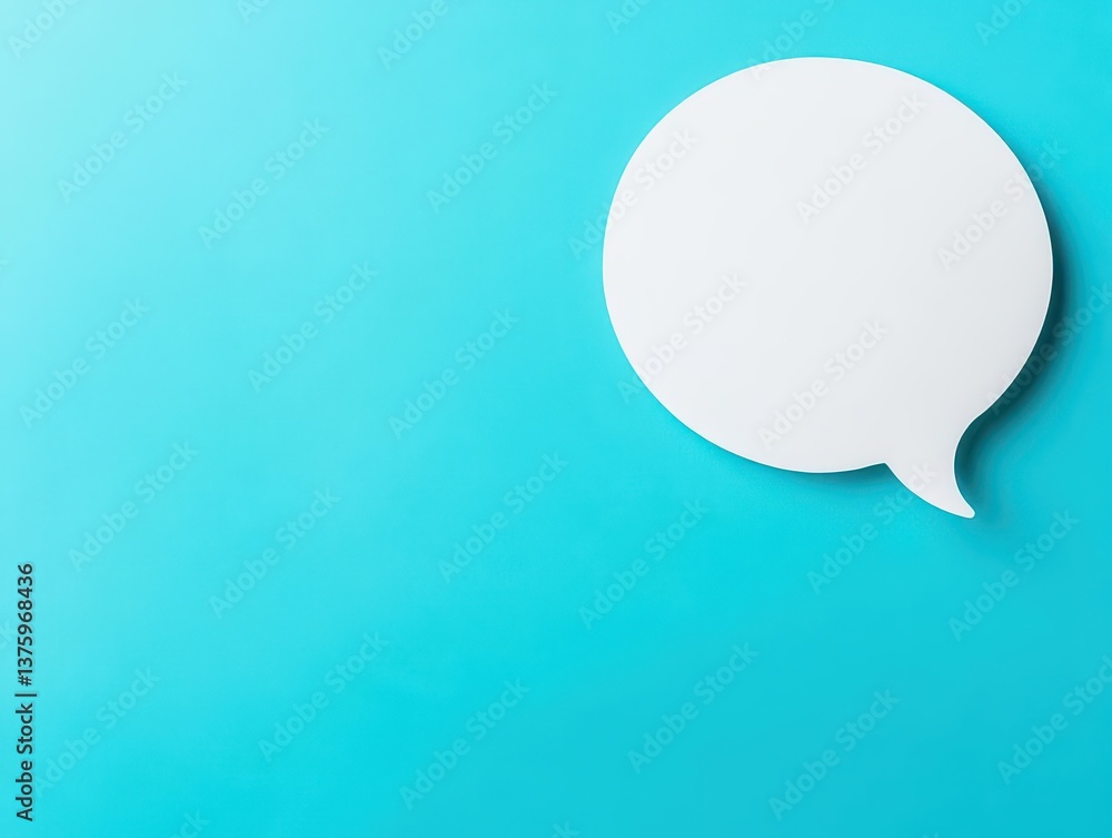 Poster white speech bubble on a bright turquoise background symbolizing communication, dialogue, and expres