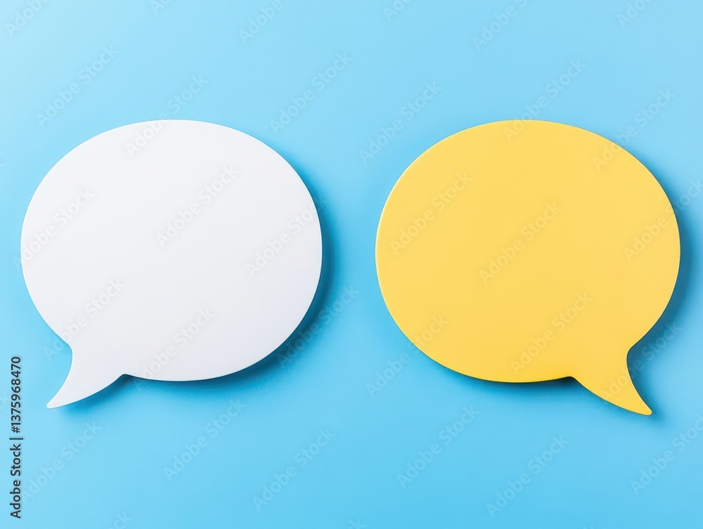Poster Two speech bubbles overlapping each other representing dynamic communication, dialogue, and interactive conversations in design
