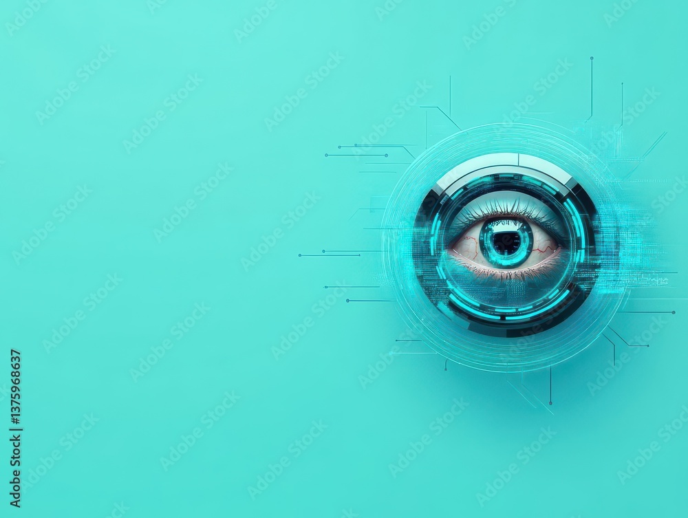 Aufkleber A close-up of an eye featuring a futuristic interface displaying digital data and information overlays