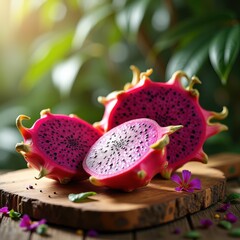 vibrant dragon fruit slices exposing succulent interior colorful tropical delight fresh natural beauty, vegetable, food, healthy, sweet, juicy, nutrition