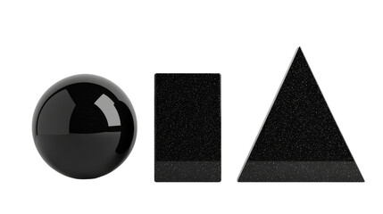 Geometric shapes with speckled texture arranged in a row, cut out transparent