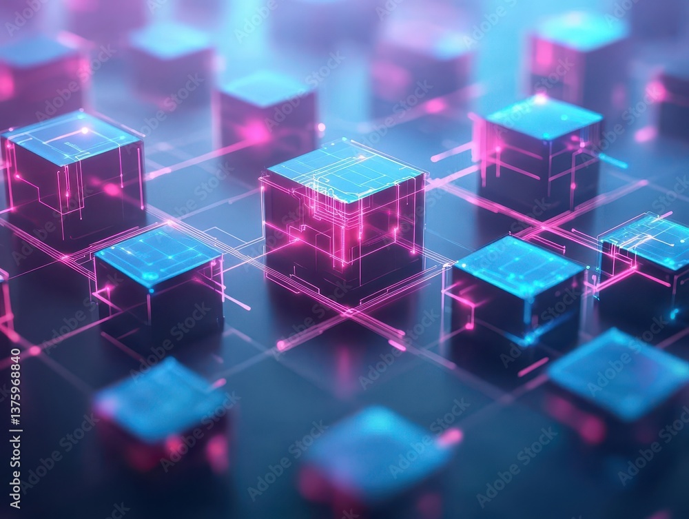 Poster Geometric composition of colorful cubes arranged in a creative pattern on a white background showing modern design