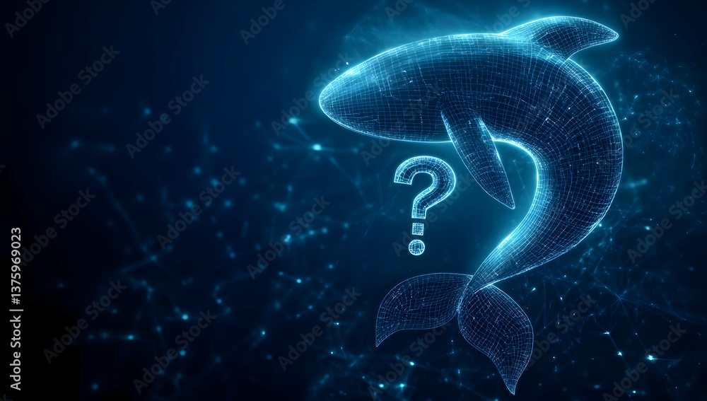 Poster a futuristic digital representation of a whale, showcasing glowing lines and particle effects agains
