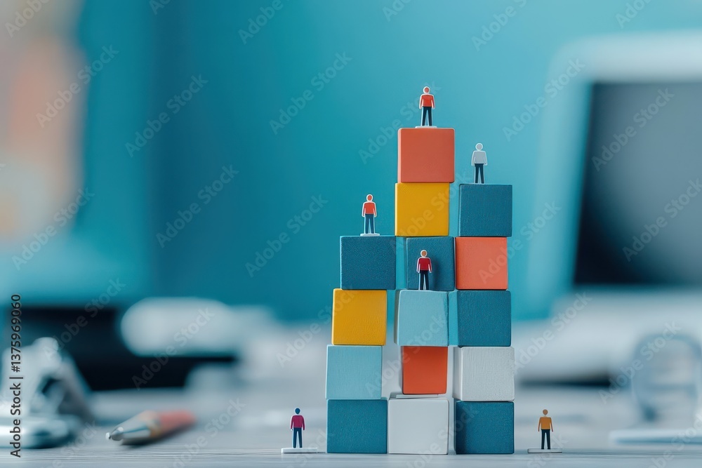 Aufkleber Creative model of a building constructed from colorful blocks representing architectural design and playful learning concepts
