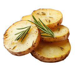 Grilled potatoes, delicious and golden brown with rosemary, isolated on a white background, png
