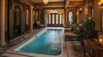 Fototapeta premium A luxurious indoor swimming pool within an opulent room