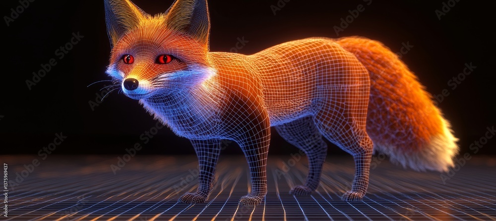 Poster holographic wireframe fox representing artificial intelligence and technological advancement