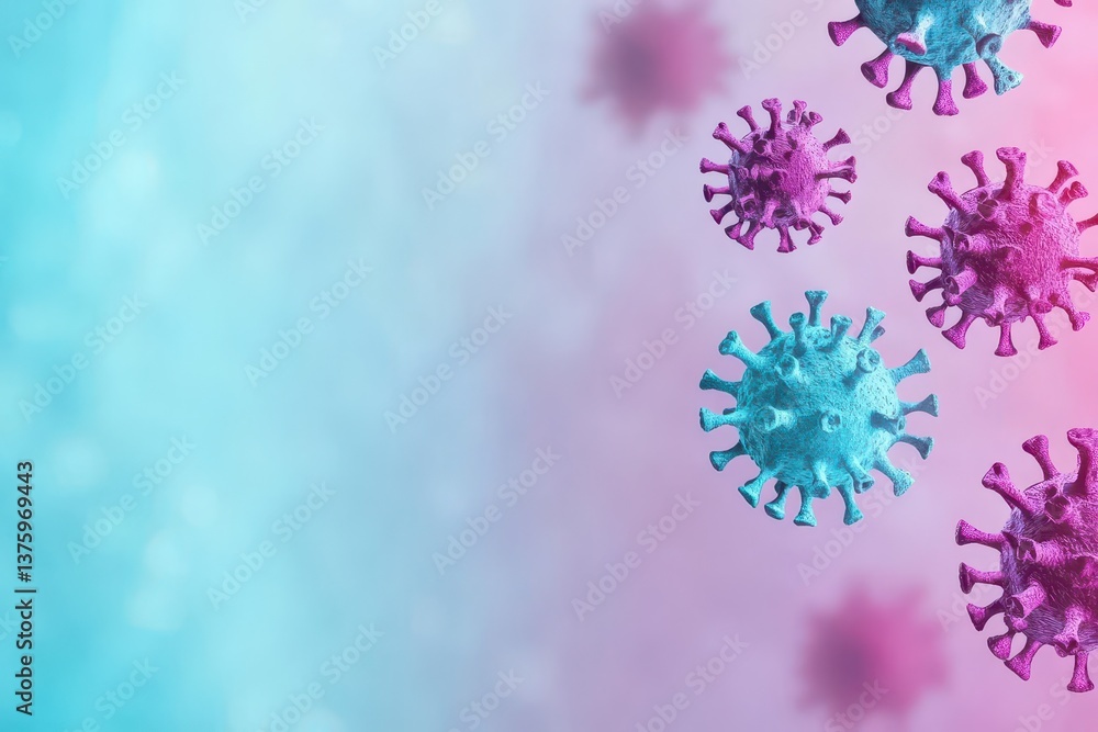 Poster group of coronaviruses depicted in a highly detailed and scientific illustration showcasing virus st