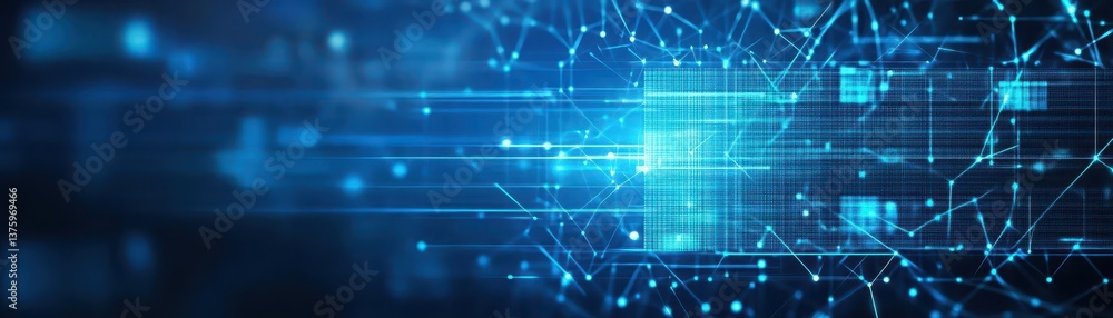 Aufkleber Eye-catching blue and black background featuring interconnecting lines and dots creating a complex visual network design