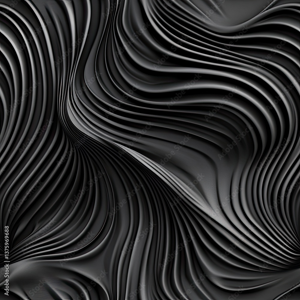 Poster silver wavy lines create an elegant abstract design on a black and white textured surface, perfect f