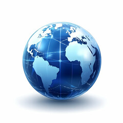 Fototapeta premium A glossy 3D globe showcasing the continents with interconnected lines representing global communication and connectivity.