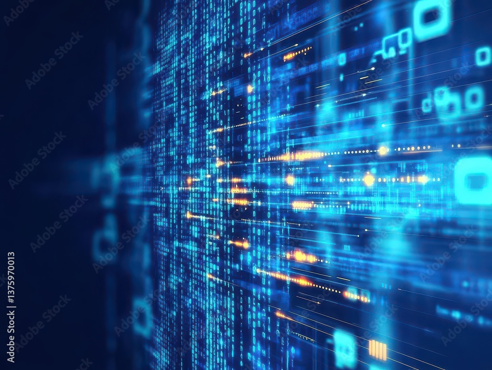 Poster Abstract blue binary code display representing digital data and technology with a futuristic aesthetic