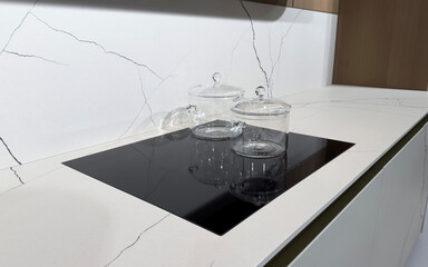 Glass saucepan on a modern induction hob