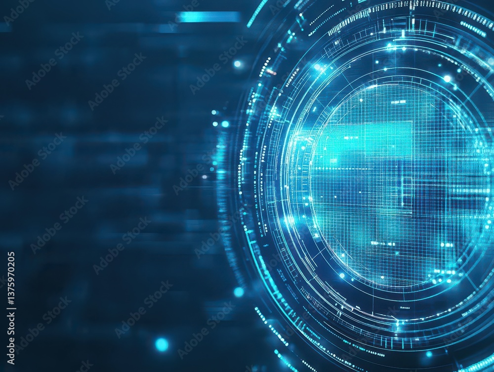 Aufkleber innovative blue circle surrounded by a detailed grid of data representing technology and digital con