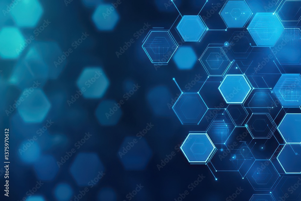 Poster striking blue hexagon background with geometric shapes creating a contemporary and modern design aes