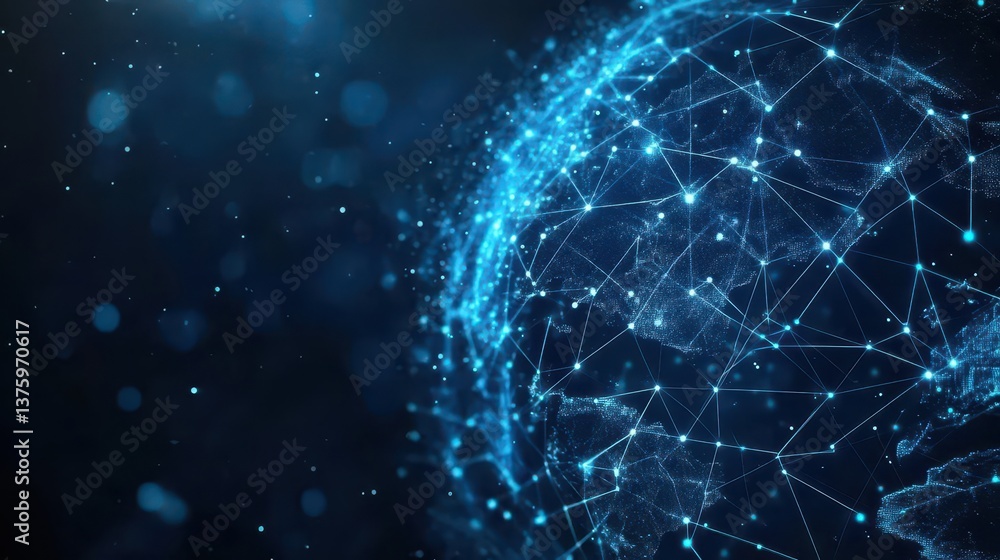 Fototapete Stunning planet surrounded by a network of connected lines representing global communication and technological advances
