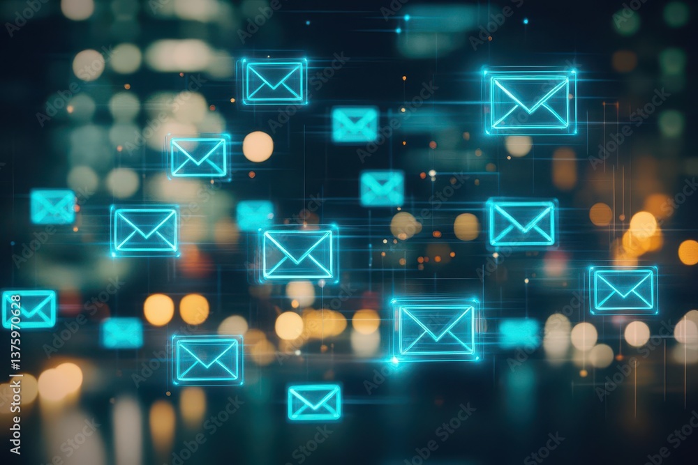 Poster Blue email icon over a blurred background creating a modern visual representation of digital communication