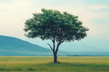 Obraz premium A lone tree stands peacefully in a scenic open landscape setting