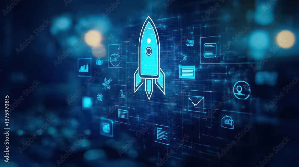 Poster Rocket positioned on a stunning digital background featuring abstract patterns and vibrant color schemes