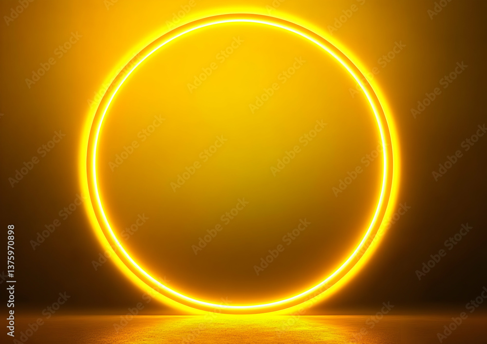 Poster a glowing yellow circle radiates light against a smooth surface, creating a captivating visual effec
