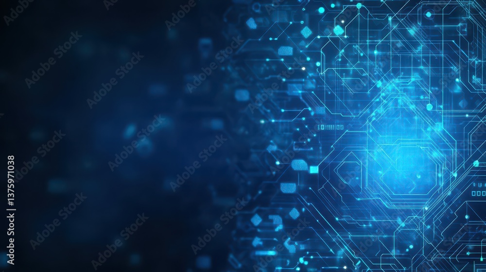 Fototapete High-tech blue circuit board with a hexagon pattern creating a futuristic and innovative digital technology background