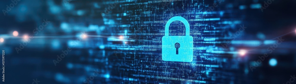 Poster A secure padlock displayed on a computer screen symbolizing digital security and protection of information