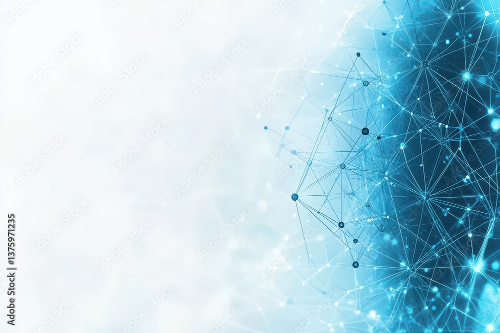 Poster Intricate blue and white background featuring a complex network of connected lines representing digital connectivity