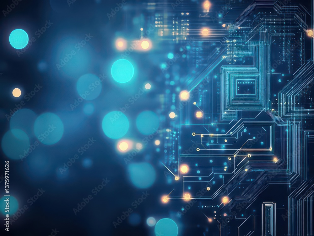 Poster A detailed circuit board set against a striking blue background highlighting the complexity of modern electronics