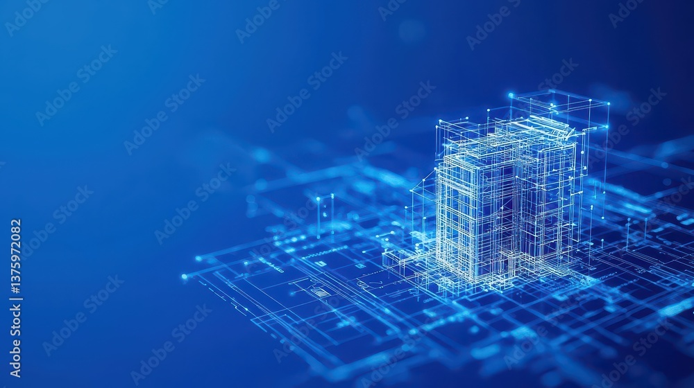 Aufkleber contemporary building silhouette set against a solid blue background creating a minimalist and strik
