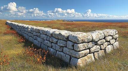 Ancient Stone Wall Coastal Landscape Seascape of excellence in splendor beyond compare with grace.