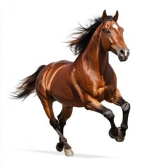 Obraz premium A majestic brown horse galloping gracefully on a white background in a dynamic and powerful pose