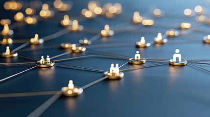 Abstract representation of a digital network illustrating connections among people with a soft and immersive blue backdrop