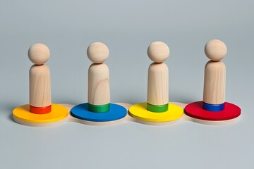 Obraz premium Colorful Wooden Peg Dolls on Platform - Modern Educational Toy
