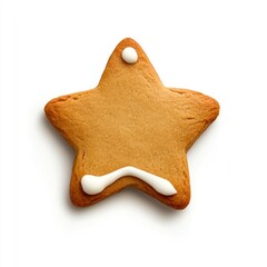 Star Shaped Gingerbread Cookie Isolated on White Background Decorated with Icing