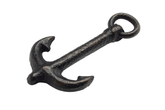 Vintage cast iron anchor on a white background showcasing maritime history and nautical themes for ocean enthusiasts and decoration needs
