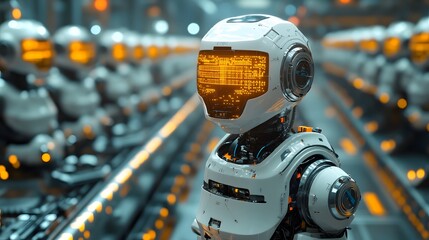 A futuristic AI-powered factory with robotic automation