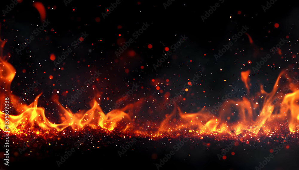 Poster a mesmerizing portrayal of flames dancing against a dark background, creating an intense and powerfu