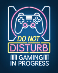 Neon 'Do Not Disturb' Sign with Game Controller: Gaming in Progress Illustration