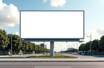 Fototapeta premium Blank white billboard with free space for text on street, suitable for advertising, logo, promotional content, business, promotions, discounts, marketing, announcement, media, commerce, template, sale