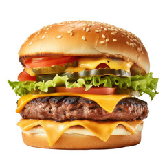 Juicy American Cheeseburger on transparent background
