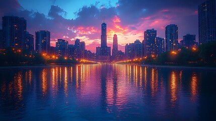 Fototapeta premium Stunning city skyline water reflections high resolution photo