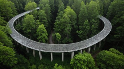 A unique circular walkway elevated above a lush green forest, inviting visitors to explore nature from a different perspective.