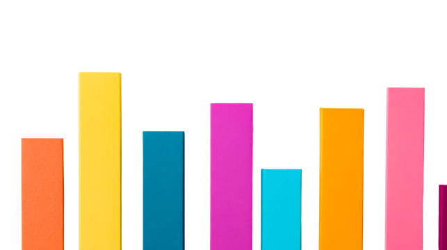 Colorful bar graph with different heights, cut out transparent