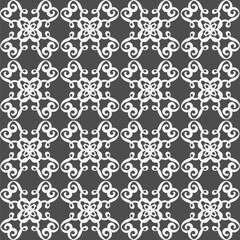 Beautiful white seamless pattern on gray monochrome background for fabric or wallpaper 