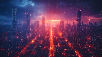 Fototapeta premium A cyber city illuminated by quantum-powered energy sources