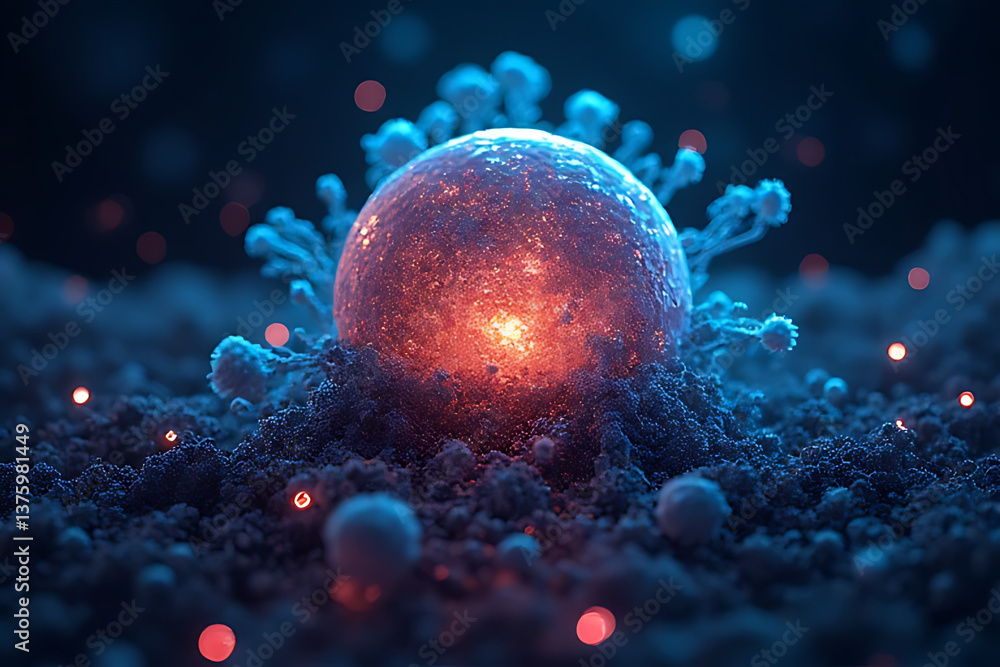 Poster virus simulation digital art laboratory abstract close-up view scientific visualization