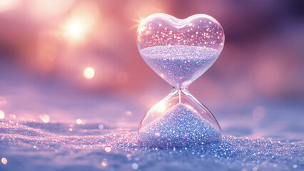 Hourglass with purple sparkling sand.
