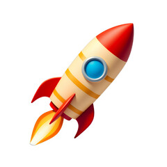 Cartoon Rocket Launching with Flame - Transparent Background