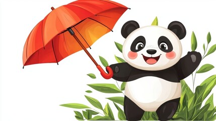 Fototapeta premium Happy Panda with Red Umbrella